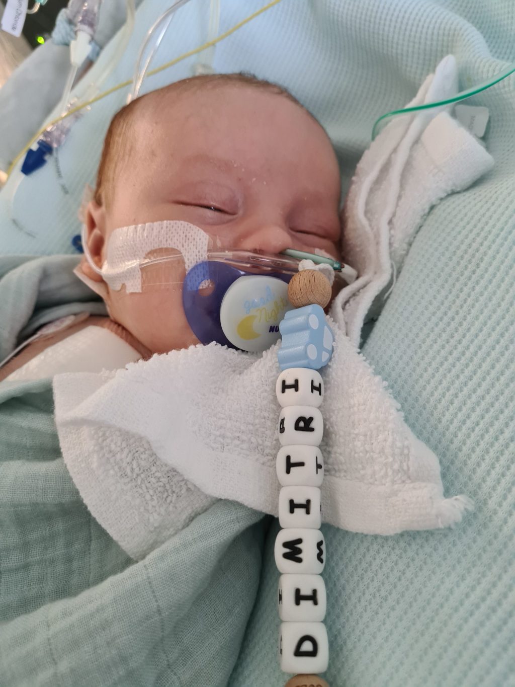 Dimitri sleeping in his hospital cot